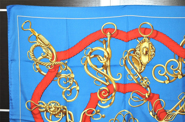 Authentic HERMES Carre 90 Scarf "Profile" Silk Blue 2000K