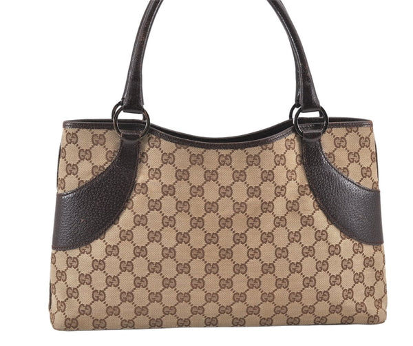 Authentic GUCCI Vintage Shoulder Tote Bag GG Canvas Leather 113015 Brown 2001K