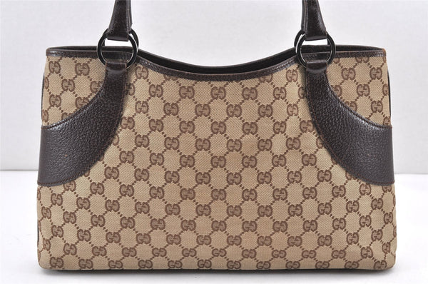 Authentic GUCCI Vintage Shoulder Tote Bag GG Canvas Leather 113015 Brown 2001K