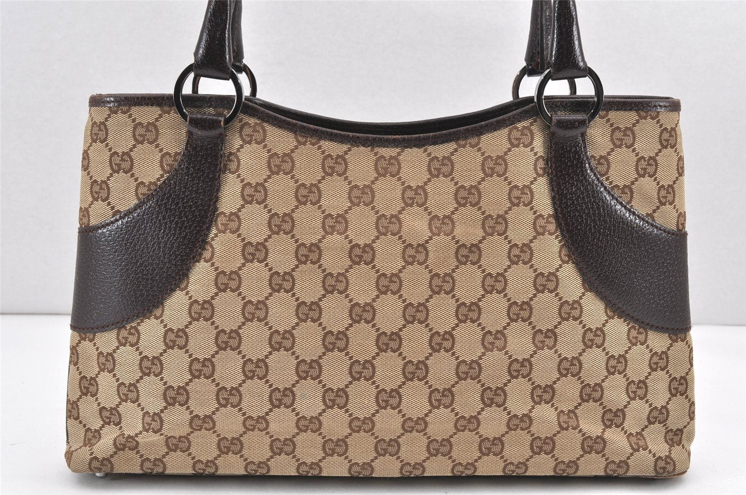 Authentic GUCCI Vintage Shoulder Tote Bag GG Canvas Leather 113015 Brown 2001K