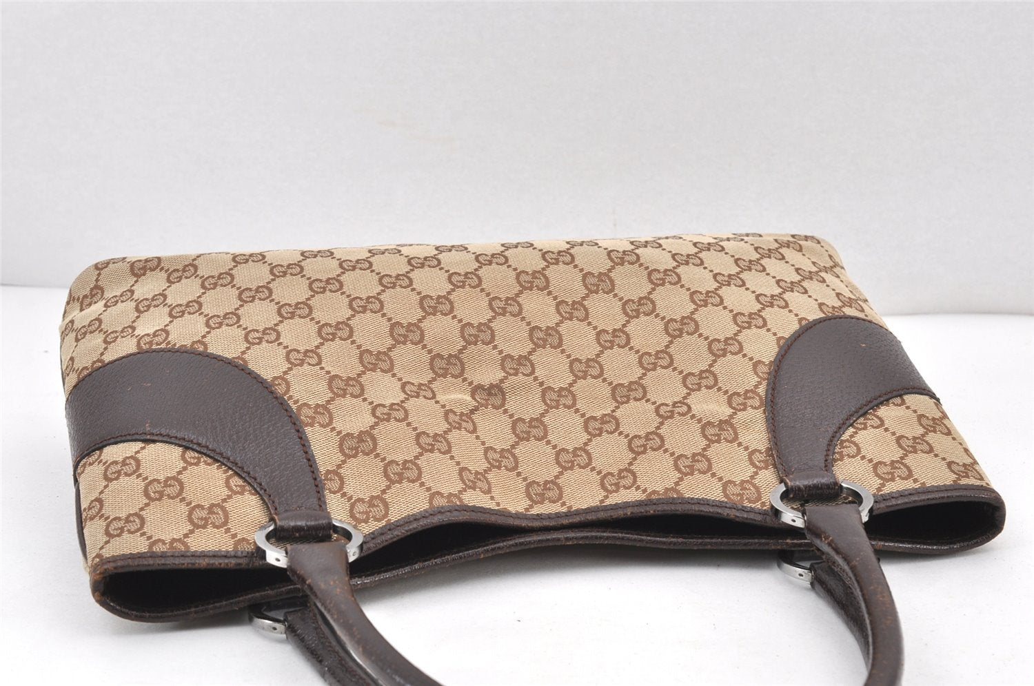 Authentic GUCCI Vintage Shoulder Tote Bag GG Canvas Leather 113015 Brown 2001K