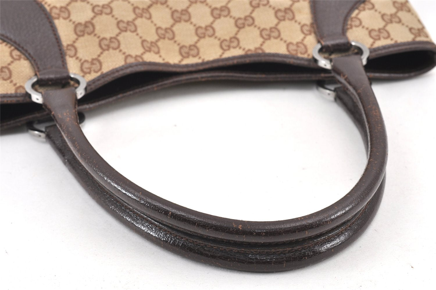 Authentic GUCCI Vintage Shoulder Tote Bag GG Canvas Leather 113015 Brown 2001K