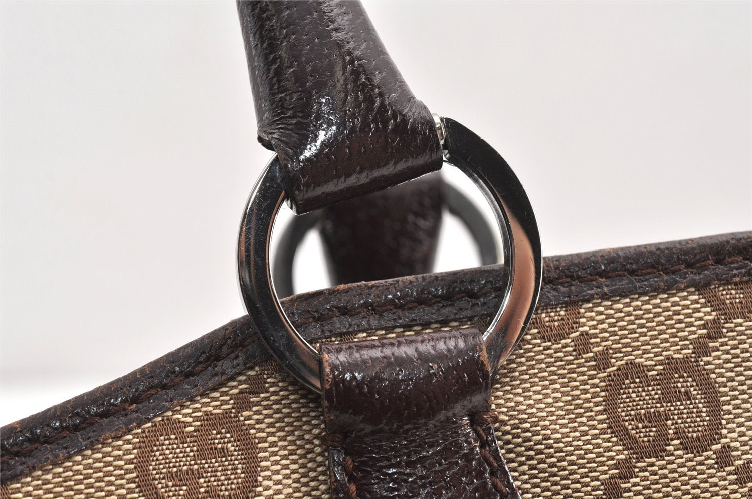 Authentic GUCCI Vintage Shoulder Tote Bag GG Canvas Leather 113015 Brown 2001K