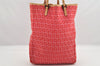 Authentic FENDI Vintage Zucchino Hand Tote Bag Purse Canvas Leather Pink 2002K