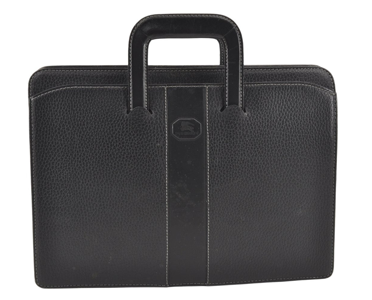 Authentic Burberrys Vintage Leather Business BriefCase Hand Bag Black 2003K