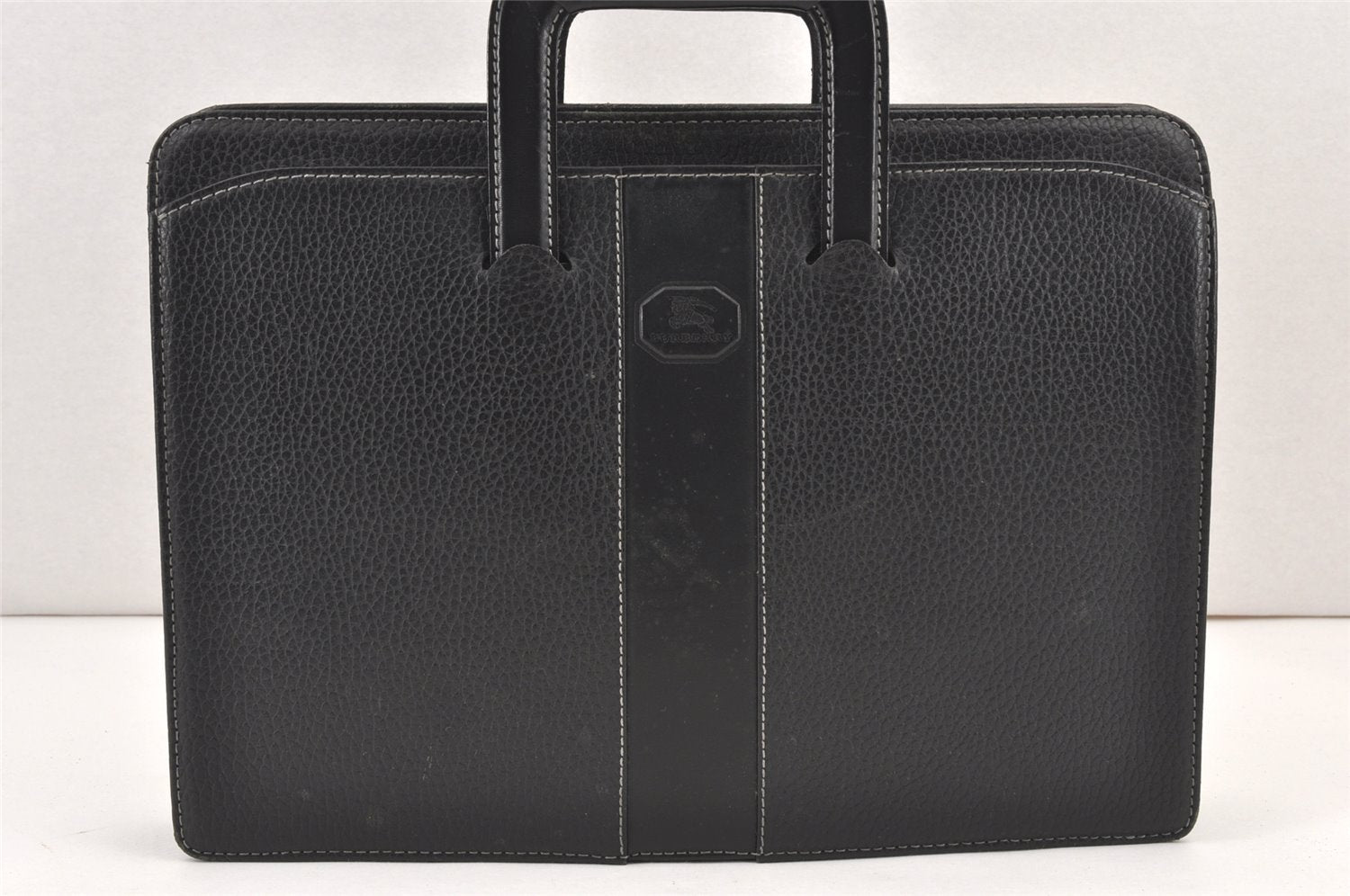 Authentic Burberrys Vintage Leather Business BriefCase Hand Bag Black 2003K