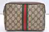 Authentic GUCCI Web Sherry Line Clutch Hand Bag Purse GG PVC Leather Brown 2004K