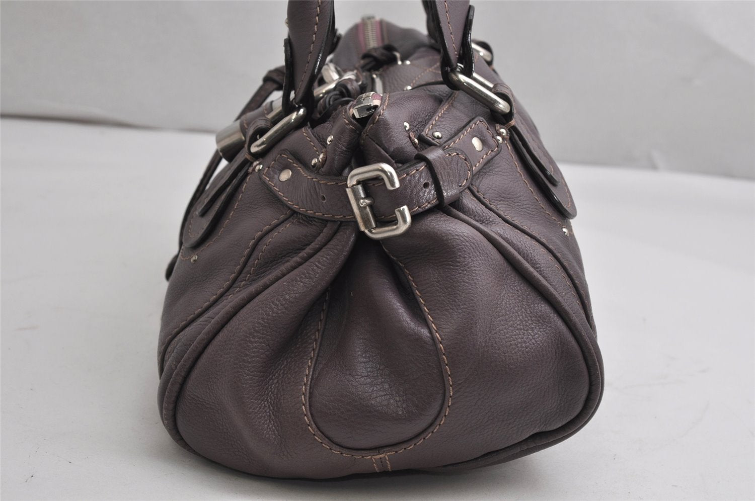 Authentic Chloe Vintage Paddington Leather Shoulder Hand Bag Purple 2007K