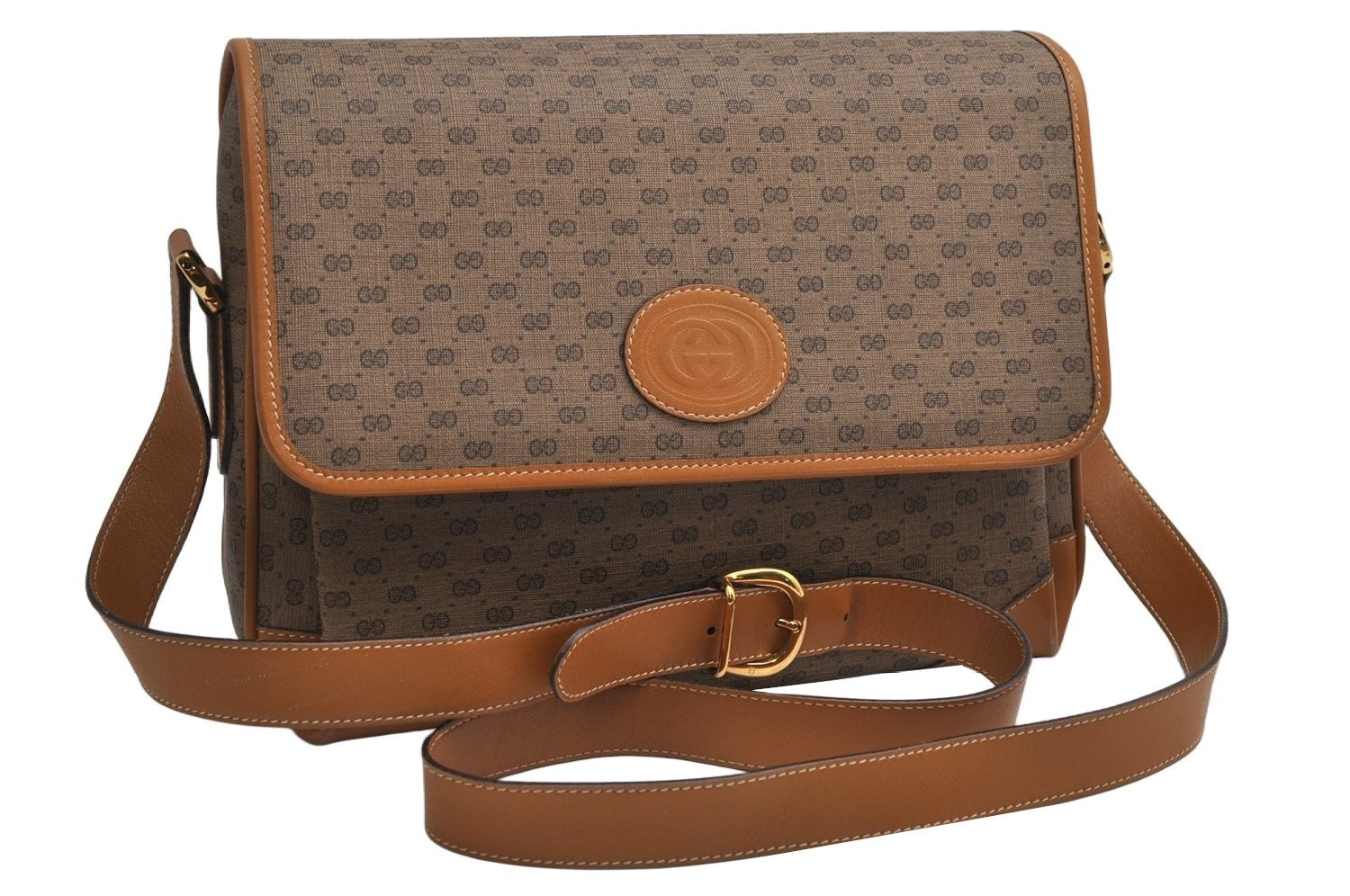 Authentic GUCCI Micro GG PVC Leather Shoulder Cross Body Bag Purse Brown 2011K