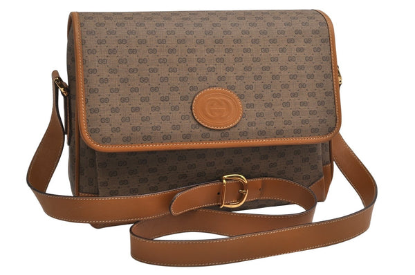 Authentic GUCCI Micro GG PVC Leather Shoulder Cross Body Bag Purse Brown 2011K