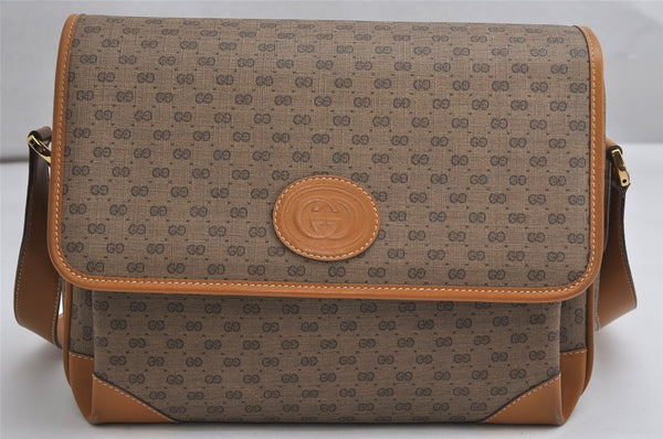 Authentic GUCCI Micro GG PVC Leather Shoulder Cross Body Bag Purse Brown 2011K
