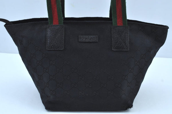 Authentic GUCCI Web Sherry Line Tote Bag GG Canvas Leather 131228 Black 2016I