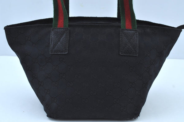 Authentic GUCCI Web Sherry Line Tote Bag GG Canvas Leather 131228 Black 2016I