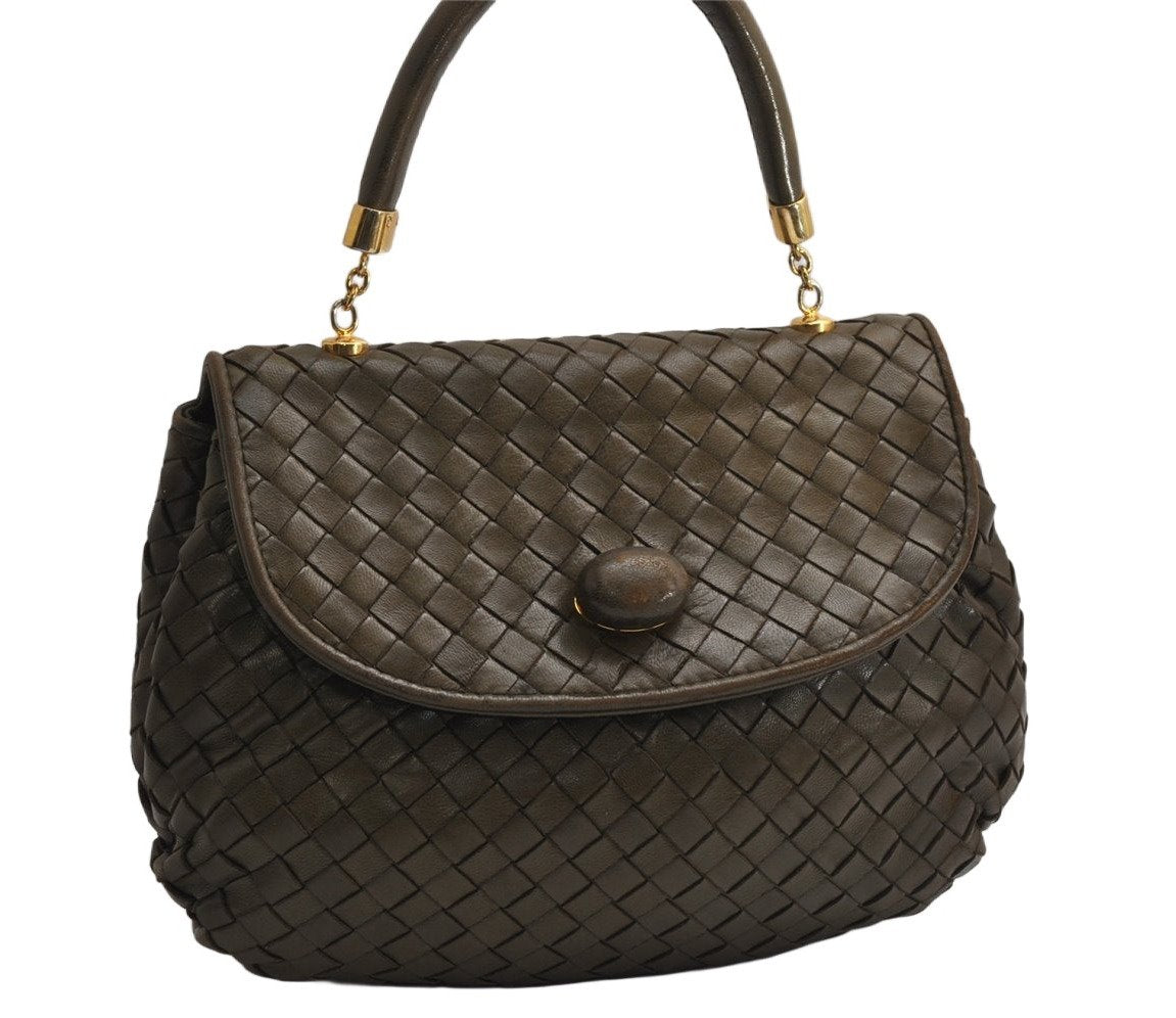 Authentic BOTTEGA VENETA Intrecciato Leather Hand Bag Khaki Green Junk 2022K