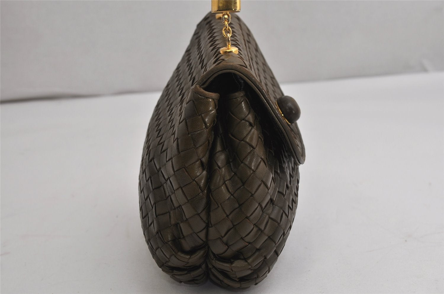 Authentic BOTTEGA VENETA Intrecciato Leather Hand Bag Khaki Green Junk 2022K