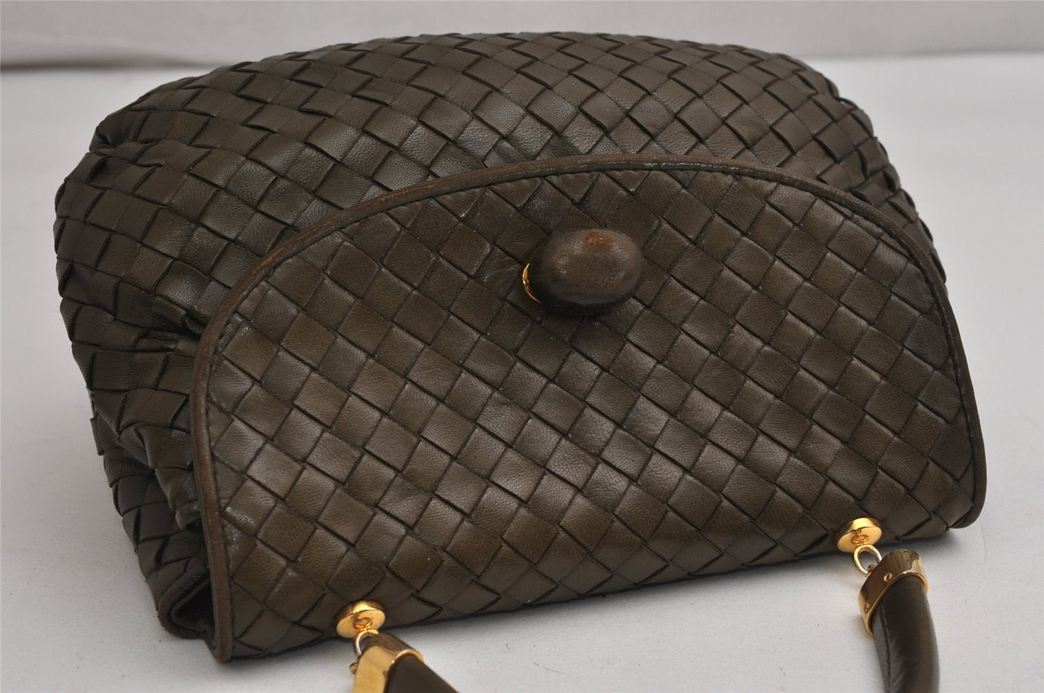 Authentic BOTTEGA VENETA Intrecciato Leather Hand Bag Khaki Green Junk 2022K