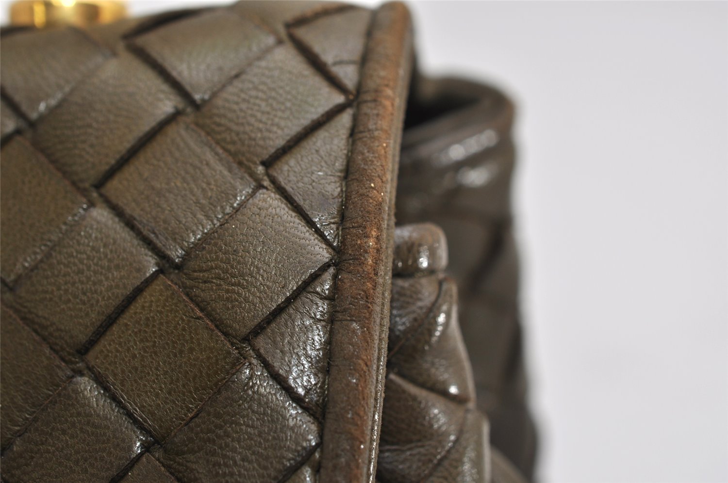 Authentic BOTTEGA VENETA Intrecciato Leather Hand Bag Khaki Green Junk 2022K