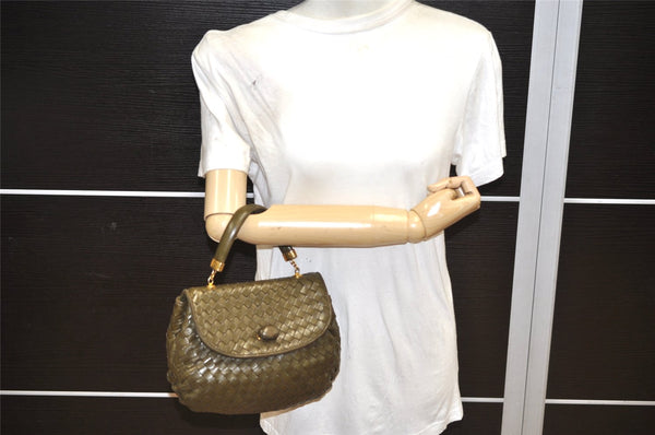 Authentic BOTTEGA VENETA Intrecciato Leather Hand Bag Khaki Green Junk 2022K