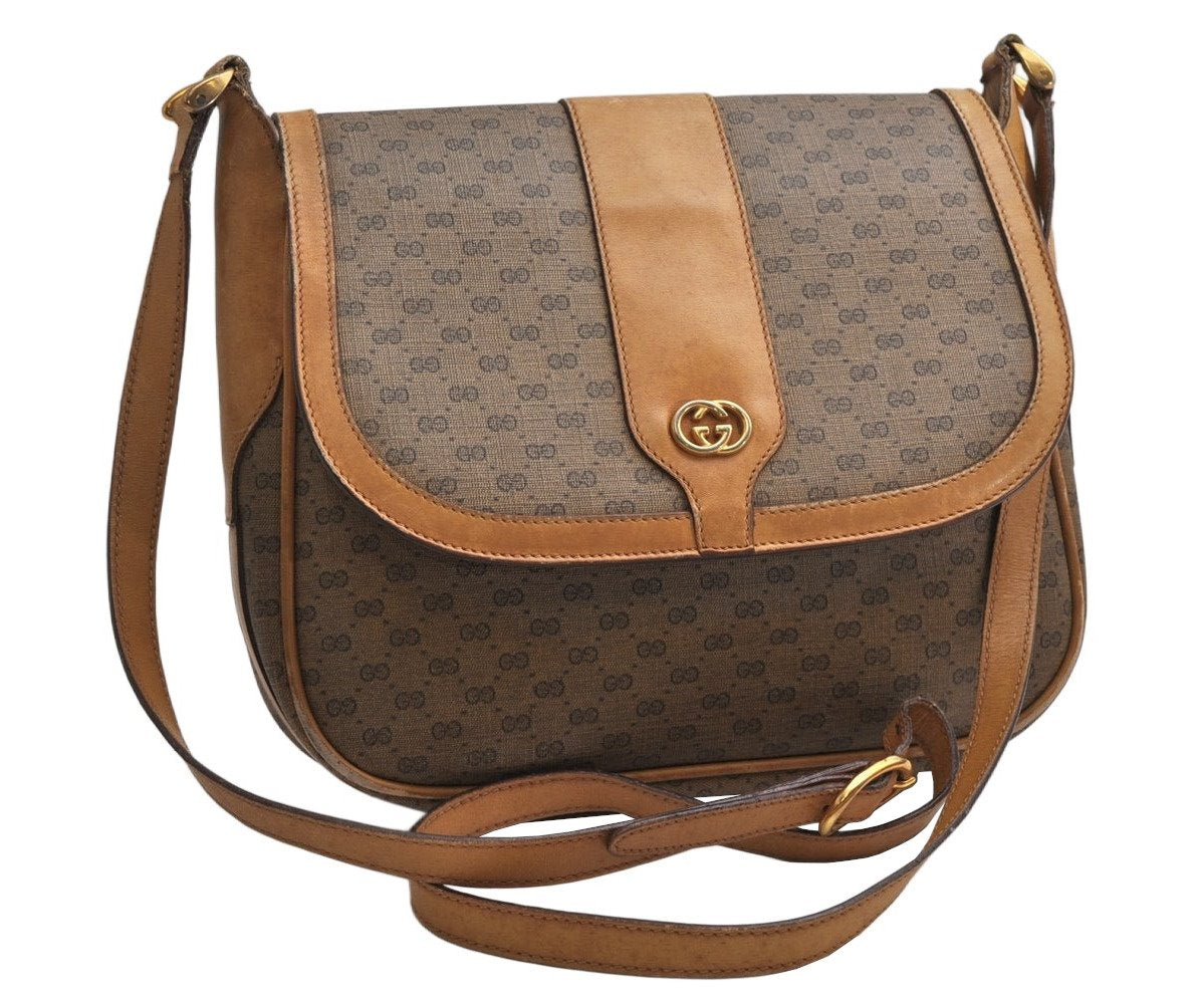 Authentic GUCCI Micro GG PVC Leather Shoulder Cross Body Bag Brown Junk 2026K