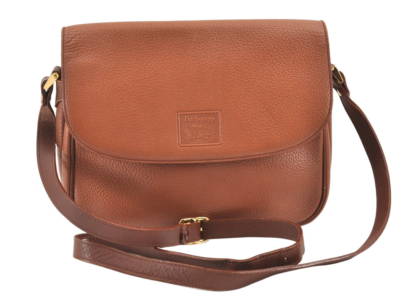 Authentic Burberrys Vintage Leather Shoulder Cross Body Bag Purse Brown 2027K