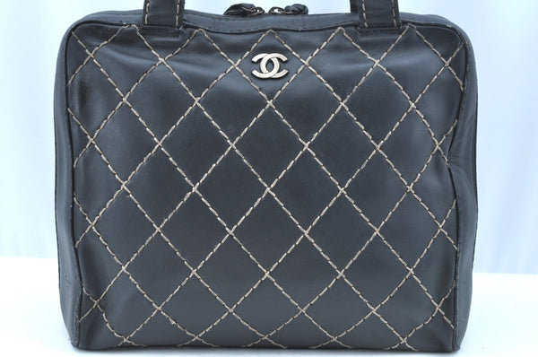 Authentic CHANEL Wild Stitch Matelasse Calf Skin Shoulder Hand Bag Black 2028H