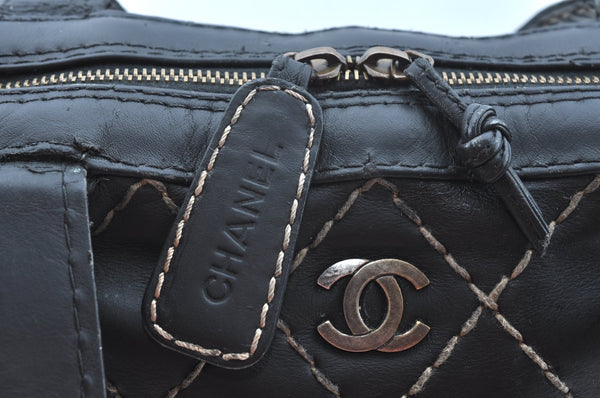 Authentic CHANEL Wild Stitch Matelasse Calf Skin Shoulder Hand Bag Black 2028H