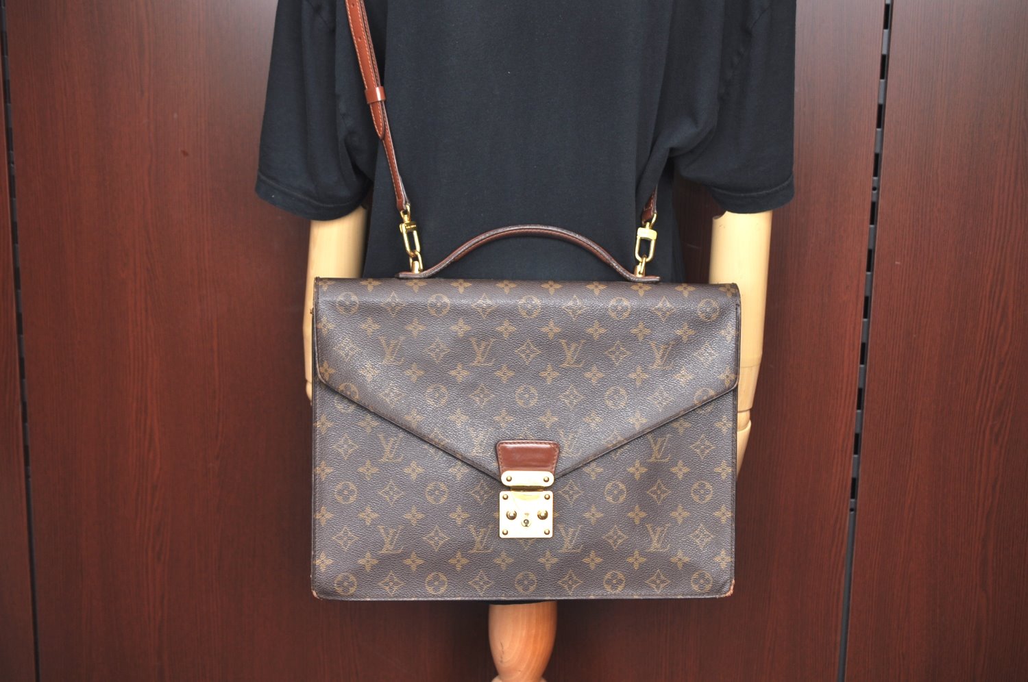 Auth Louis Vuitton Monogram Porte Documents Bandouliere M53338 Briefcase 2030J