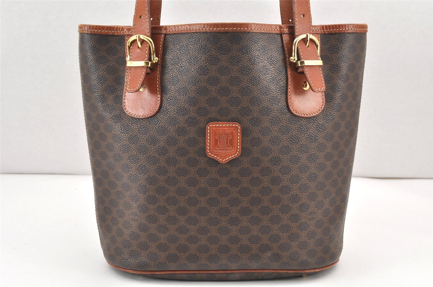 Authentic CELINE Macadam Blason Shoulder Hand Bag Purse PVC Leather Brown 2037K