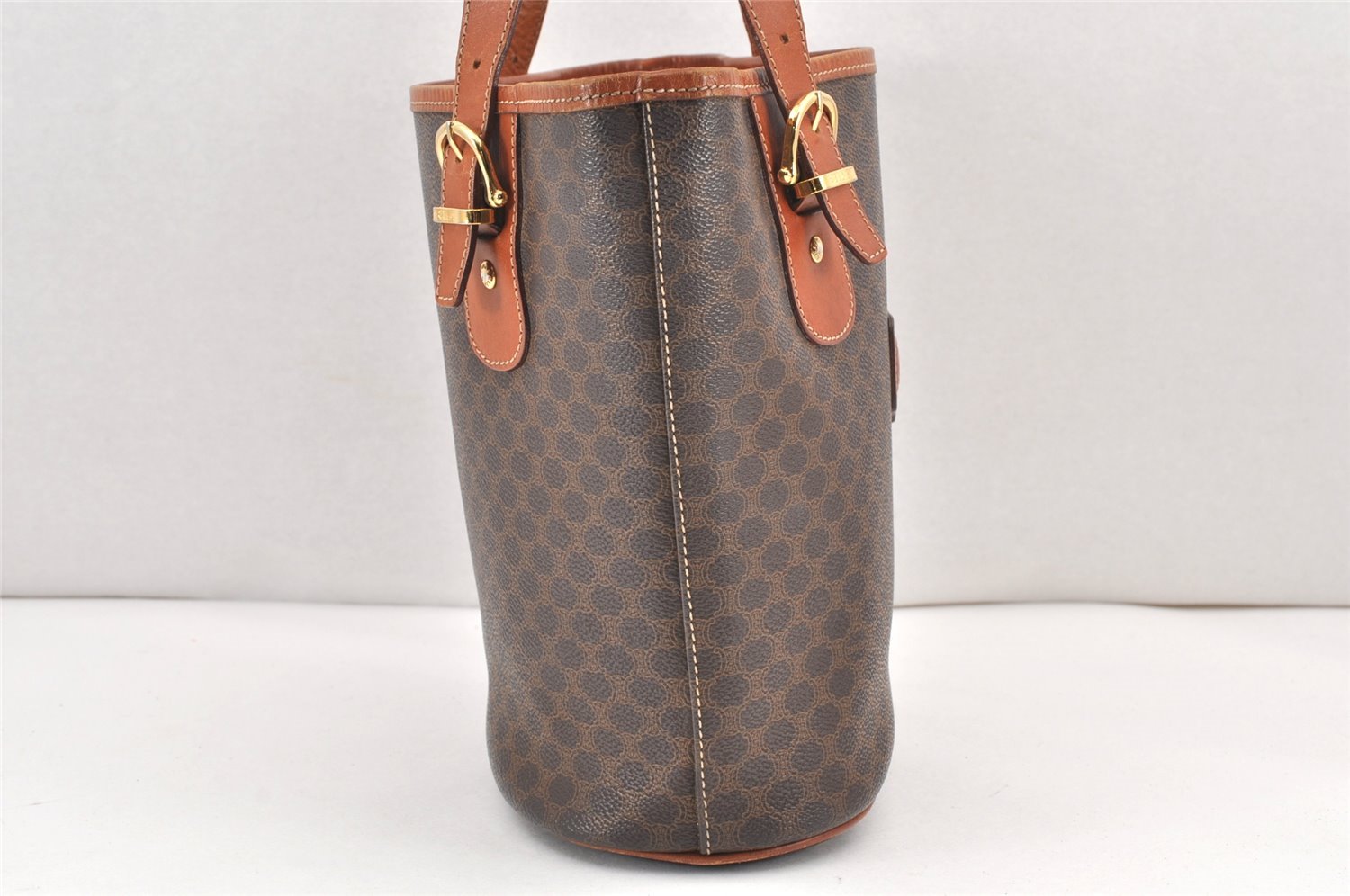 Authentic CELINE Macadam Blason Shoulder Hand Bag Purse PVC Leather Brown 2037K