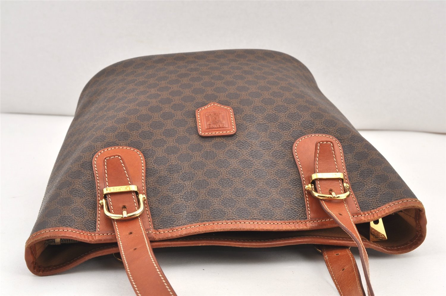 Authentic CELINE Macadam Blason Shoulder Hand Bag Purse PVC Leather Brown 2037K