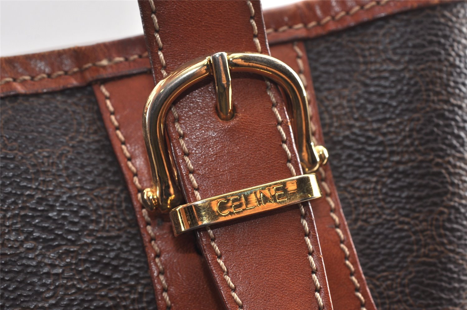 Authentic CELINE Macadam Blason Shoulder Hand Bag Purse PVC Leather Brown 2037K