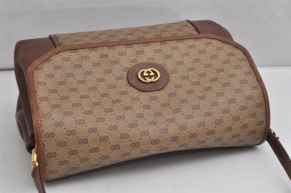 Authentic GUCCI Micro GG PVC Leather Shoulder Cross Body Bag Purse Brown 2038K