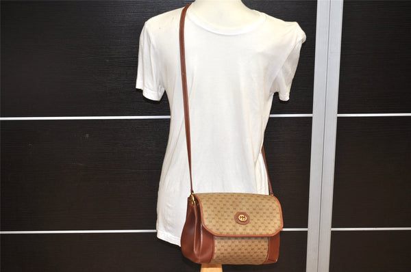 Authentic GUCCI Micro GG PVC Leather Shoulder Cross Body Bag Purse Brown 2038K