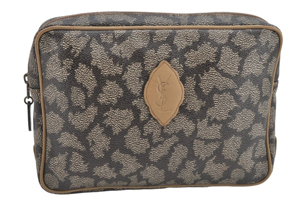 Authentic YVES SAINT LAURENT Clutch Hand Bag Purse PVC Leather Gray 2050K