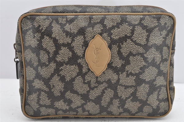 Authentic YVES SAINT LAURENT Clutch Hand Bag Purse PVC Leather Gray 2050K