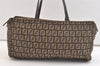 Authentic FENDI Zucchino Vintage Hand Bag Purse Canvas Leather Brown 2051K