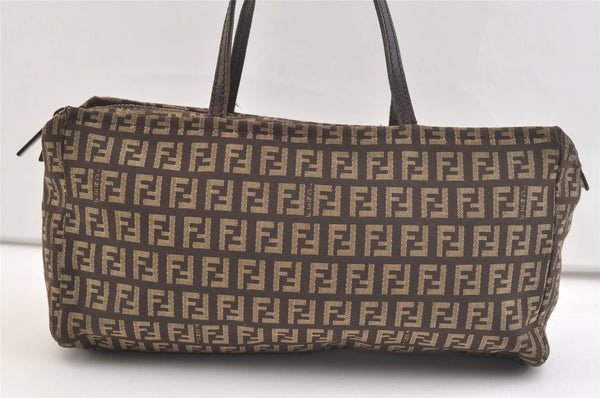 Authentic FENDI Zucchino Vintage Hand Bag Purse Canvas Leather Brown 2051K