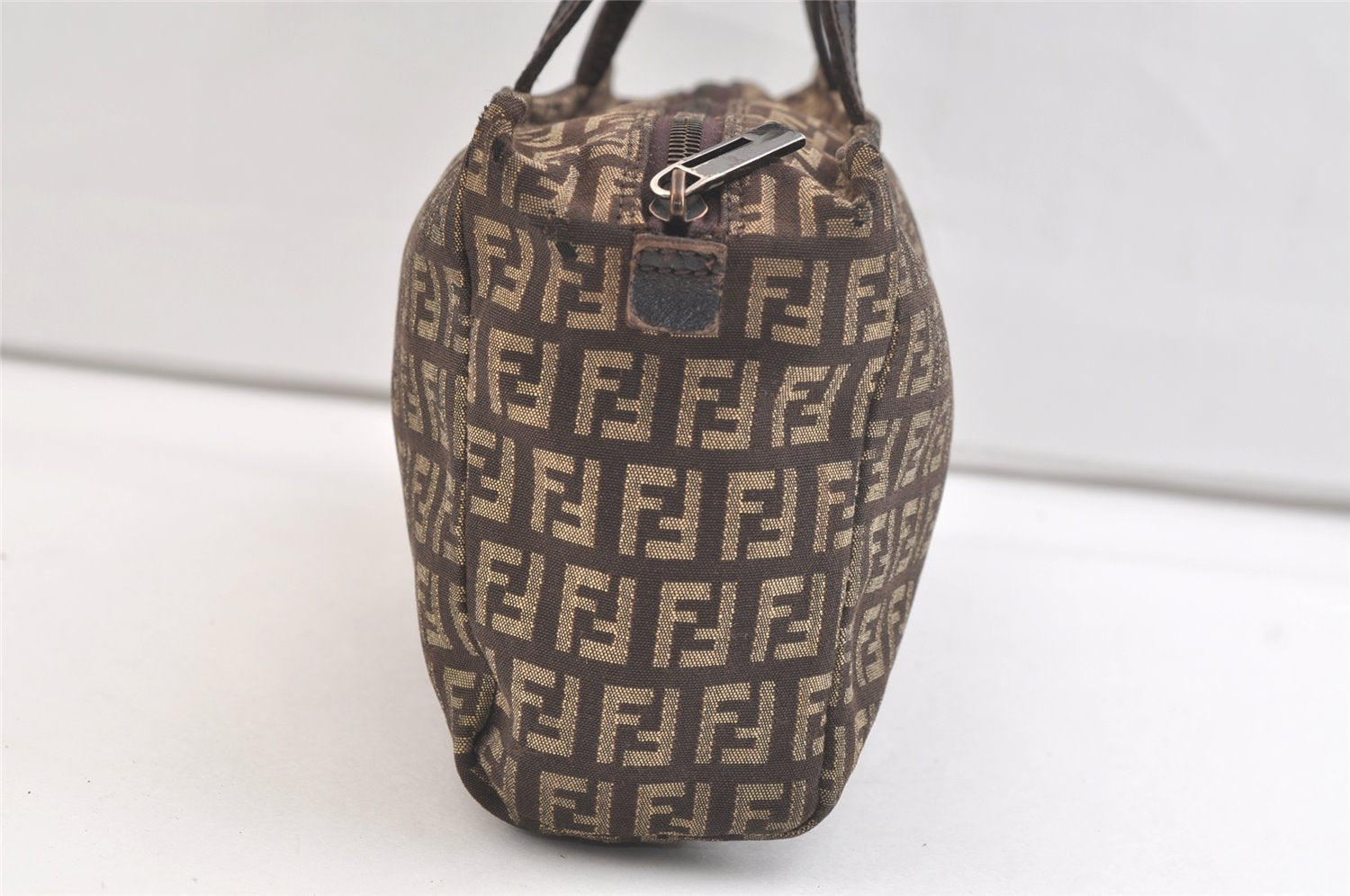 Authentic FENDI Zucchino Vintage Hand Bag Purse Canvas Leather Brown 2051K