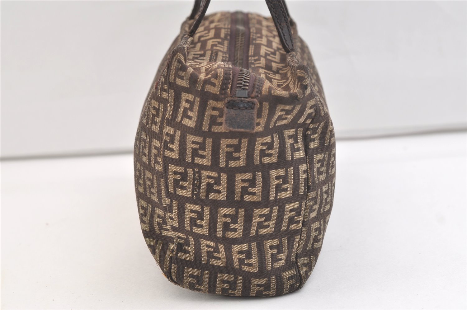 Authentic FENDI Zucchino Vintage Hand Bag Purse Canvas Leather Brown 2051K