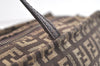 Authentic FENDI Zucchino Vintage Hand Bag Purse Canvas Leather Brown 2051K