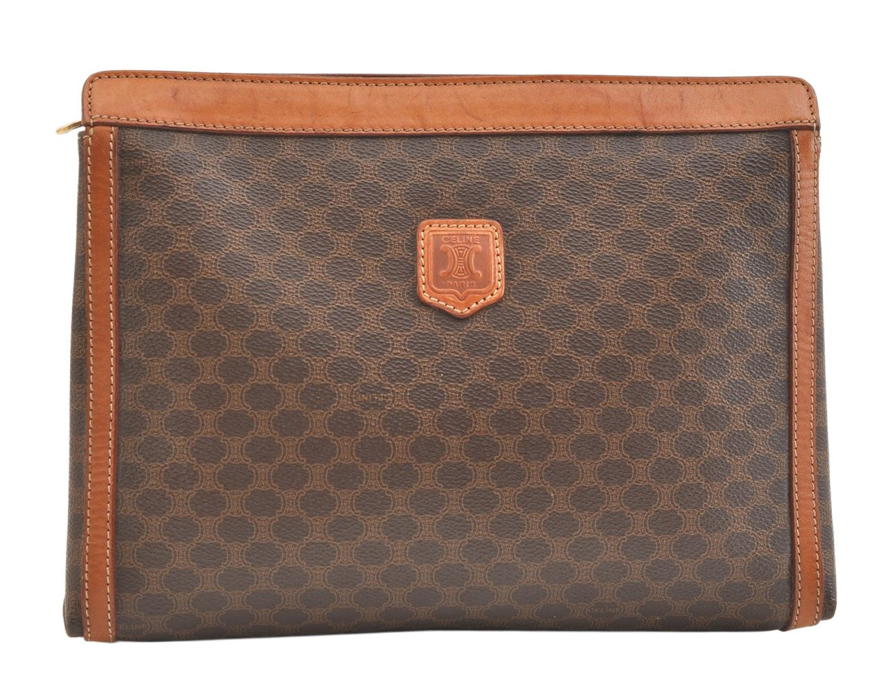Authentic CELINE Macadam Blason Pattern Clutch Hand Bag PVC Leather Brown 2053K