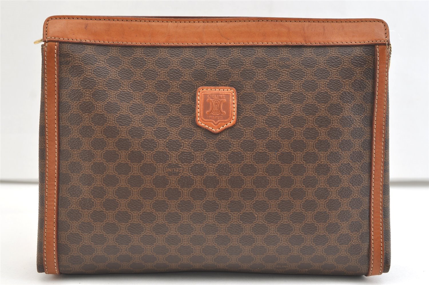Authentic CELINE Macadam Blason Pattern Clutch Hand Bag PVC Leather Brown 2053K