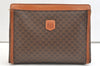Authentic CELINE Macadam Blason Pattern Clutch Hand Bag PVC Leather Brown 2053K