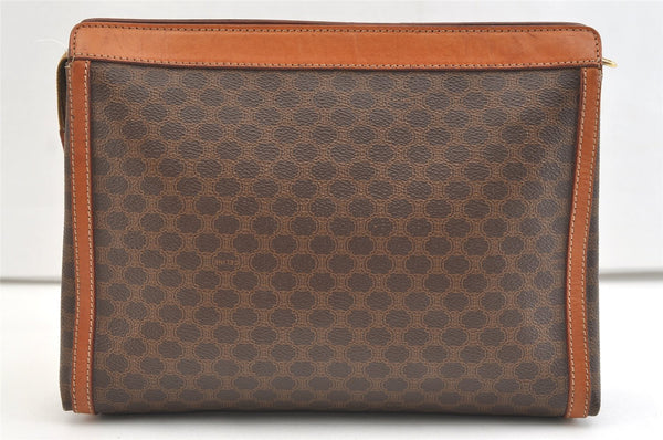 Authentic CELINE Macadam Blason Pattern Clutch Hand Bag PVC Leather Brown 2053K