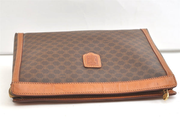 Authentic CELINE Macadam Blason Pattern Clutch Hand Bag PVC Leather Brown 2053K