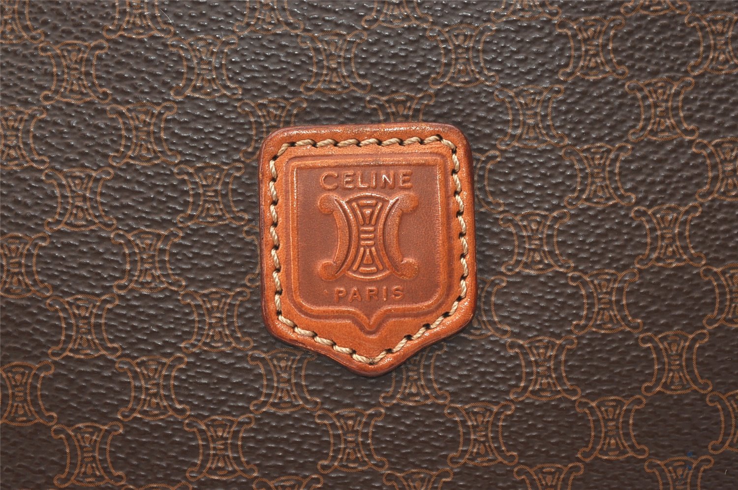 Authentic CELINE Macadam Blason Pattern Clutch Hand Bag PVC Leather Brown 2053K