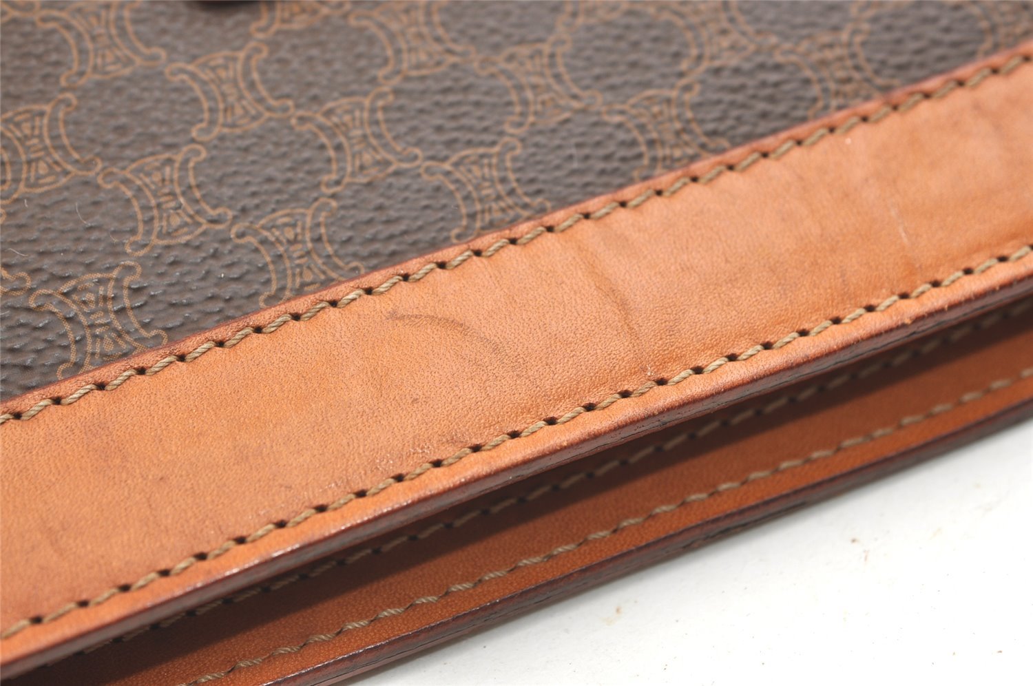 Authentic CELINE Macadam Blason Pattern Clutch Hand Bag PVC Leather Brown 2053K