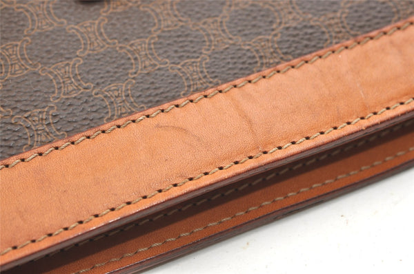Authentic CELINE Macadam Blason Pattern Clutch Hand Bag PVC Leather Brown 2053K
