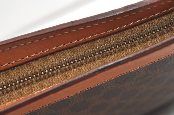 Authentic CELINE Macadam Blason Pattern Clutch Hand Bag PVC Leather Brown 2053K
