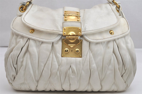 Authentic MIU MIU Vintage Matelasse Leather 2Way Shoulder Hand Bag White 2054K